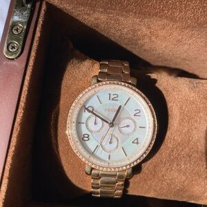 Fossil Gold-Tone Watch with White Face